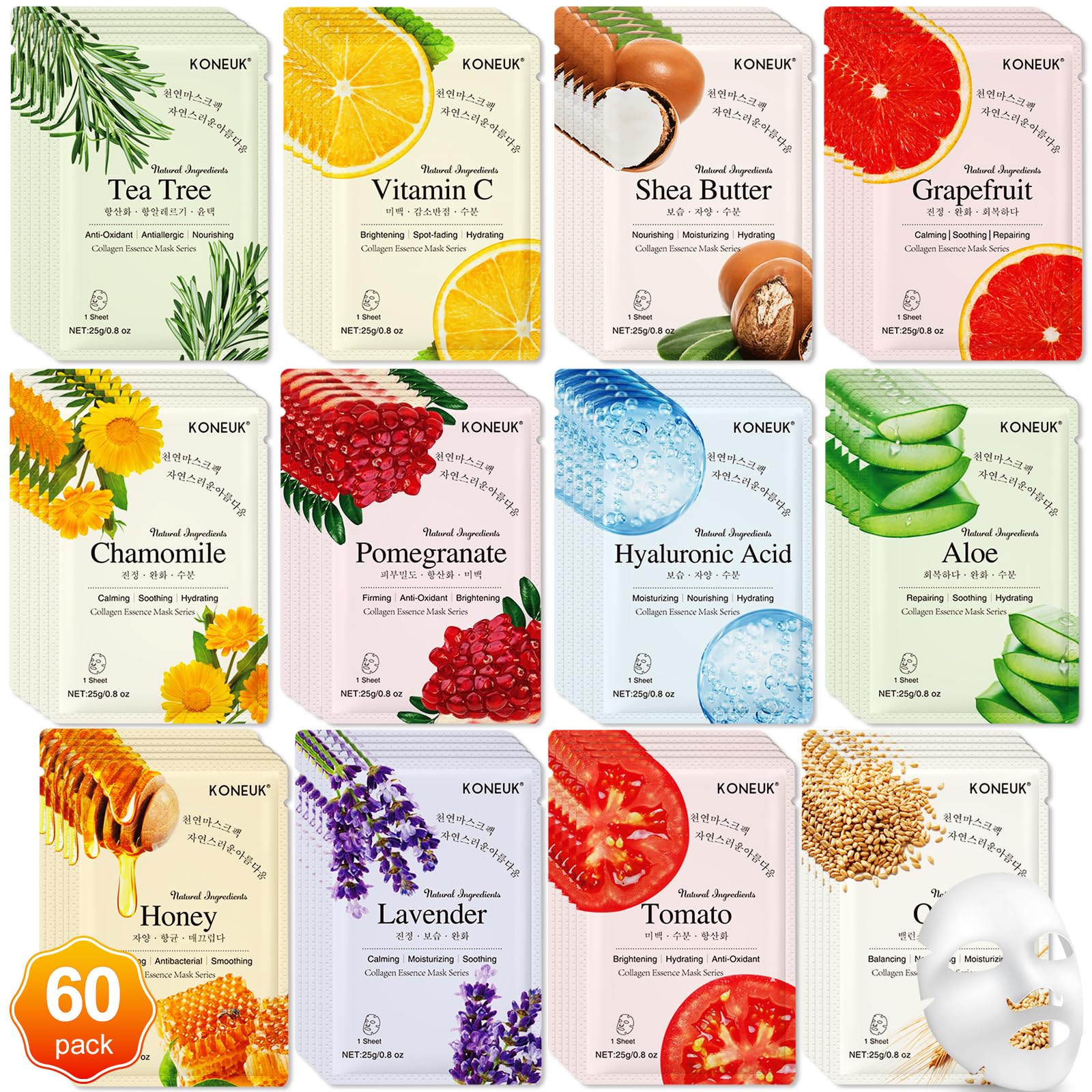 Amazon.com : KONEUK 60 Pack Collagen Essence Face Masks Skincare